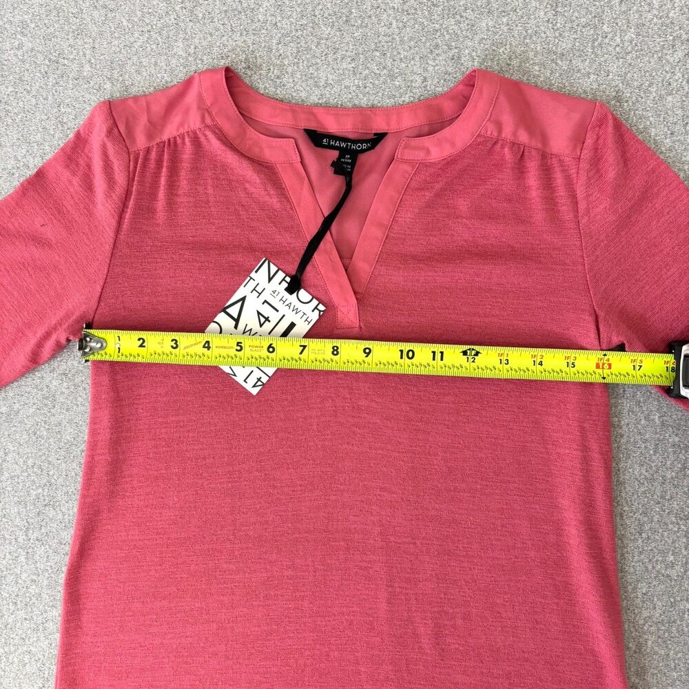 41 Hawthorn Pink Coral Split Neck Tunic XS Petite NWT 3/4 Sleeve Casual Blouse - Picture 4 of 6
